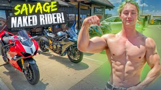 SWOLE BIKER CRASHED OUR MEETUP amp RACED MY M1000RR IN THE MOUNTAINS [upl. by Nanor]