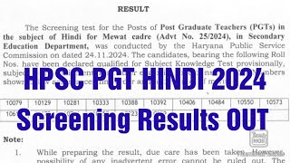 HPSC PGT HINDI 2024screening result OUTHPSC PGThpscupdate [upl. by Gypsie]