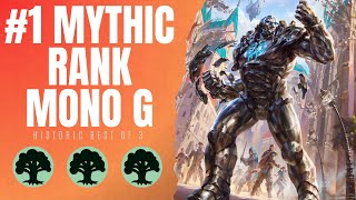 Trying out Mythic Rank 1 Mono Green Devotion  MTG Arena Historic [upl. by Ymia909]