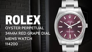 Rolex Oyster Perpetual 34mm Red Grape Dial Mens Watch 114200 Review  SwissWatchExpo [upl. by Durr]