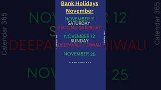 List of Bank Holidays in November 2023 📅 Calendar 365 📅 [upl. by Suoivatnom]