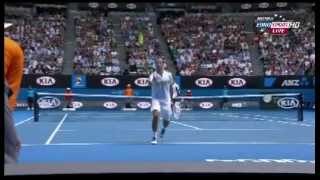 Radek Stepanek backwards smashes at 2013 Australian Open vs Djokovic [upl. by Zindman333]