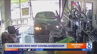 Car crashes into West Covina barbershop [upl. by Anivram493]