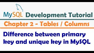 Difference between primary key and unique key in MySQL  MySQL Developer Tutorial [upl. by Neumeyer]