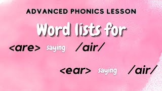 Spelling List For grade 2 Diphthong air  Spelling List of ARE and EAR words [upl. by Leirvag]