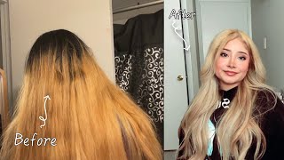 Bleaching my hair AT HOMEEasy guide for beginnersBeauty on a budget part 1Mid English [upl. by Anerres]