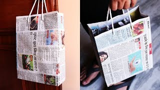 How to Make a Paper Bag with Newspaper – Paper Bag Making Tutorial Very Easy [upl. by Anoel]