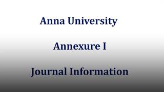 Anna University Annexure I Journal  WoS Journal  Rapid Acceptance Journal [upl. by Bernita879]