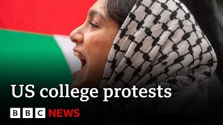 ProPalestinian protests sweep US college campuses  BBC News [upl. by Lekcim]