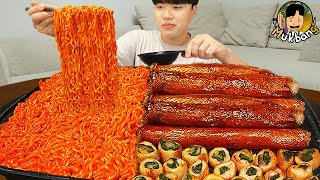 ASMR MUKBANG 직접 만든 대왕 통대창 불닭볶음면 파김치 오이소박이 먹방 amp 레시피 FIRE NOODLES AND Giant Intestine EATING SOUND [upl. by Bergstrom724]