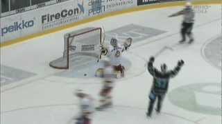 Jonas Junland scores from center ice on Frans Tuohimaa [upl. by Annovahs]