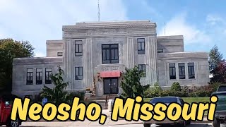 Driving in Neosho Missouri  Art Deco Courthouse Old Buildings Historic Downtown in Newton County [upl. by Eniwtna]