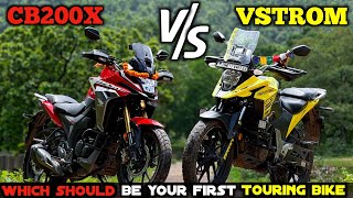 Which should be your first Touring bike🤔 Comparison video of VSTROM and CB200X🤩 VSTROM vs CB200X💯 [upl. by Hidie]