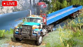 Spintires Mudrunner  1974 White Western Star 4964 6x6 Truck Driving OffRoad Live Stream [upl. by Dun]