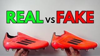 REAL VS FAKE ADIDAS F50 LACELESS VIVID HORIZON FOOTBALL BOOT COMPARISON CLEATS [upl. by Meggi]