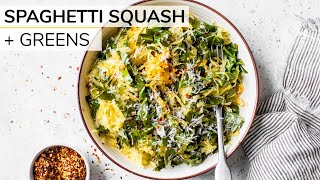 ROASTED SPAGHETTI SQUASH WITH COLLARD GREENS  easy healthy dinner idea [upl. by Banna54]