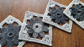 Kare Çiçekli Motifler  Tığ işi Örgü  Square Floral Motifs Crochet [upl. by Wiltsey]