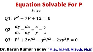 Equation solvable for p in hindi  first order and higher degree  part 1 [upl. by Francoise]