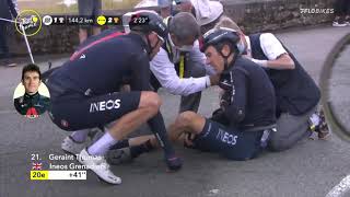 Geraint Thomas Dislocates Shoulder And Keeps Racing On Stage 3 [upl. by Bokaj]