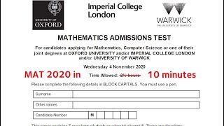 MAT Oxford Maths Admissions Test 2020 in 10 minutes or less [upl. by Enaamuj858]