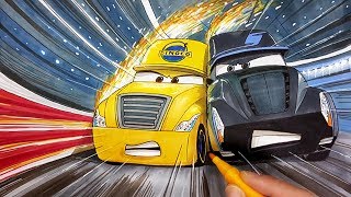 How to draw Cruz Ramirezs hauler vs Jackson Storms hauler Cars 4 drawing coloring pages for kids [upl. by Arihsay]