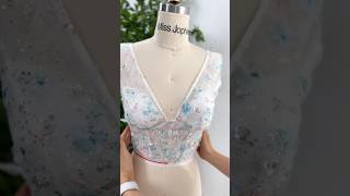 Making a v neck corset floral sequin mini sky blue dress dress gown fashion hautecouture sewing [upl. by Lordan]