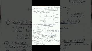 Class 7 Mathematics Lines and angles angles made by transversal Mind map ytshorts maths [upl. by Notecnirp]