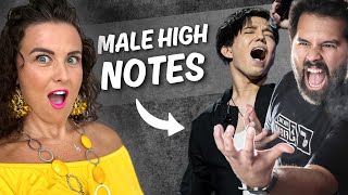 Vocal Coach Reacts to MALE Singers Hitting FEMALE Notes [upl. by Crawley]