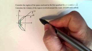 Calculus 2 Volume of Revolution  x and sqrtx about the xaxis [upl. by Ozzy]