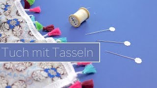 Tuch mit Tasseln nähen amp Rollsaum  Eigenes Stoffdesign  VERLOSUNG [upl. by Linus]