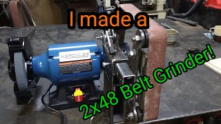 2x48 Belt Grinder Prototype Bench grinder powered [upl. by Dan]