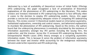 Review of Theoretical Explanations of IPO Underpricing JABFR 6 1 1 18 [upl. by Yeh744]