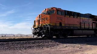 Hot shot BNSF freight train roars through Hinkley California Mojave Desert [upl. by Dixil]