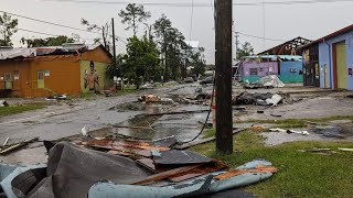 Storm in Florida tornado Tallahassee power line buildings damage [upl. by Laehctim]