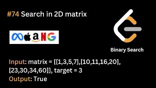 19  Find in 2D Matrix  LeetCode 74  Binary Search  Hindi [upl. by Behnken12]