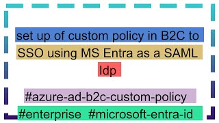 set up of custom policy in B2C to SSO using MS Entra as a SAML Idp [upl. by Akfir]