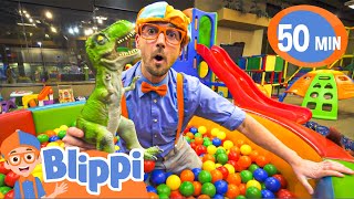 Blippi Learns Dinosaurs At The Kinderland Indoor Playground  Educational Videos for Toddlers [upl. by Aikenat]