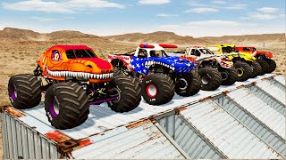 Monster Truck Double Flatbed Trailer Train with Color Slide  Beamngdrive 39 [upl. by Almena]