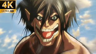 EREN FIRST TITAN TRANSFORMATION AND DESTROY ALL TITANS  4K 60FPS  ATTACK ON TITAN [upl. by Garth830]