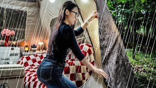 SOLO CAMPING IN HEAVY RAIN☔️ WITH LUXYRY TENTㅣRAINY CAMP ASMR [upl. by Kered892]