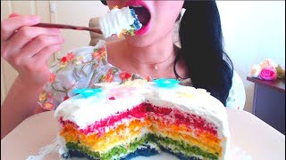 ASMR EATING 🍰RAINBOW CAKE  🥃ICED COFFEE  NO TALKING [upl. by Yasnil]