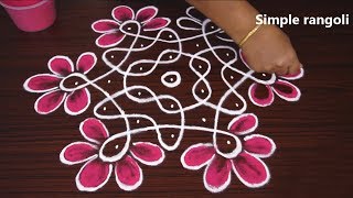 Simple Flower Sikku kolam with dots  Melikala muggulu designs  rangoli for beginners [upl. by Siravat633]