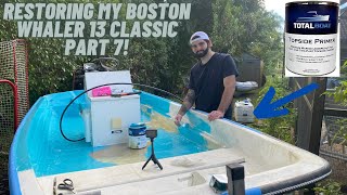 RESTORING MY 13 FOOT BOSTON WHALER CLASSIC PART 7  TOTAL BOAT TOP SIDE PAINT NEW FLOOR FINISHED [upl. by Corbett]