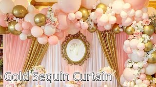 Gold Sequin Backdrop✨Lofaris Party Decorations at home Event ideas [upl. by Nowaj]