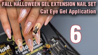 Fall Halloween Gel Extension Nails Set  6 Cat Eye Gel Tutorial  How to Quick Easy Simple [upl. by Gilford]