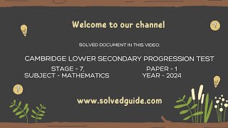 Lower Secondary Progression Test  Mathematics  Stage 7 Paper 1  Solved [upl. by Aicac]