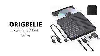 ORIGBELIE  External CD DVD Drive Ultra Slim CD Burner USB 30 with 4 USB Ports and 2 TF [upl. by Marabel]