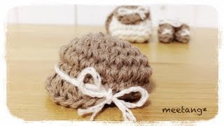 【かぎ針編み】 How to crochet a miniature hatcasquette ミニチュア帽子の編み方キャスケット風 by meetang [upl. by Suoivatco]