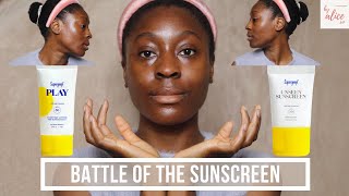 SUPERGOOP SUNSCREEN BATTLE SUPERGOOP PLAY EVERYDAY LOTION vs SUPERGOOP UNSEEN SUNSCREEN  byalicexo [upl. by Subak]