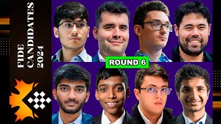 Round 6  FIDE Candidates Chess Tournaments 2024  Hikaru Caruana Pragg Firouzja Gukesh Nepom [upl. by Flyn]